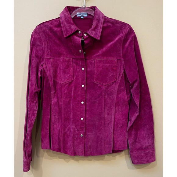 Territories Suede Snap Shirt Jacket Size M Pink Leather Shacket Cowgirl Western - Picture 1 of 11
